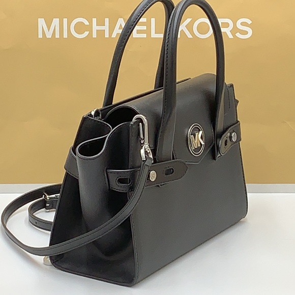 MICHAEL KORS Carmen Medium Flap Saffiano Leather Belted Satchel Black color - Picture 3 of 16